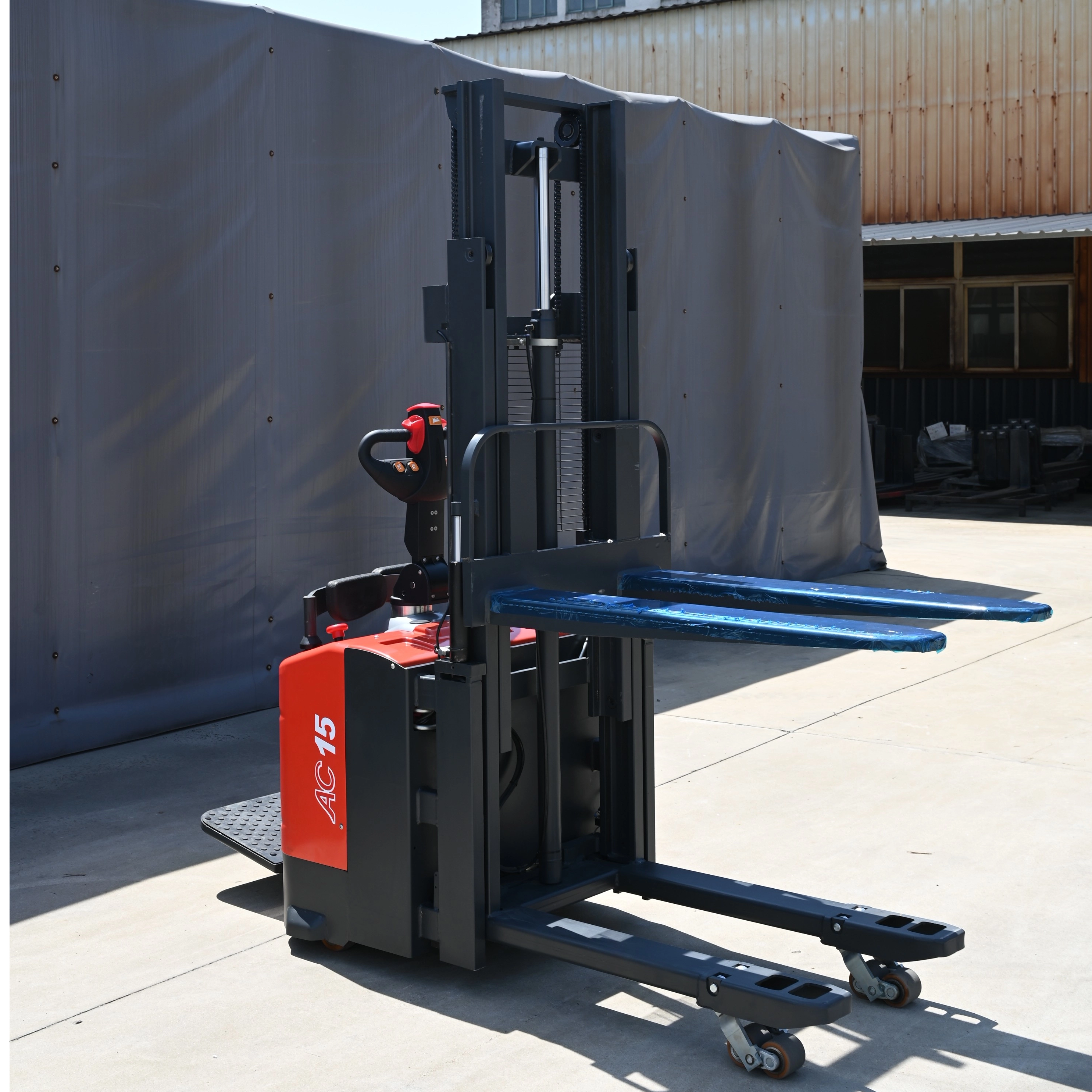 Everlift 1.5T 3-3.5M Stand-On Truck Double Lift Electric Stacker Self Load Lifting Pallet Stacker Forklift 