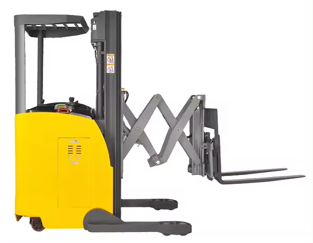 Everlift 2 Ton 6 M Double Scissor Reach Truck Electric Stacker Forklift Seated With Narrow Aisle China Forklift