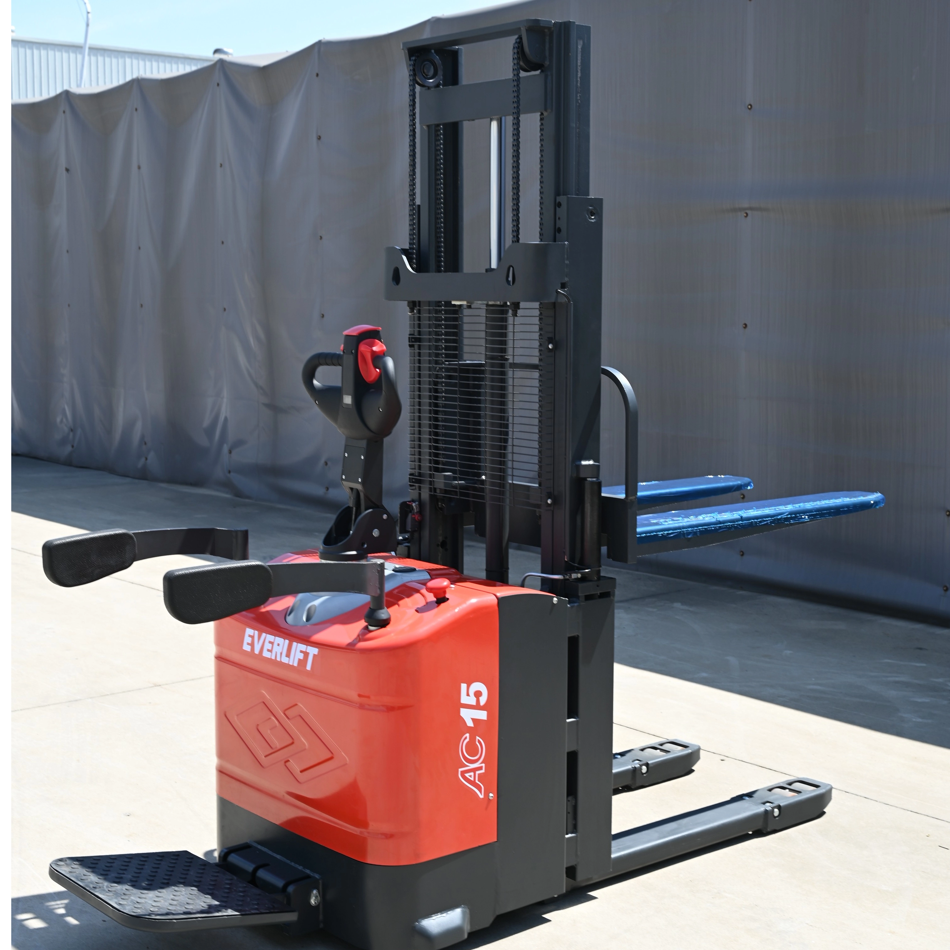 Everlift 1.5T 3-3.5M Stand-On Truck Double Lift Electric Stacker Self Load Lifting Pallet Stacker Forklift 